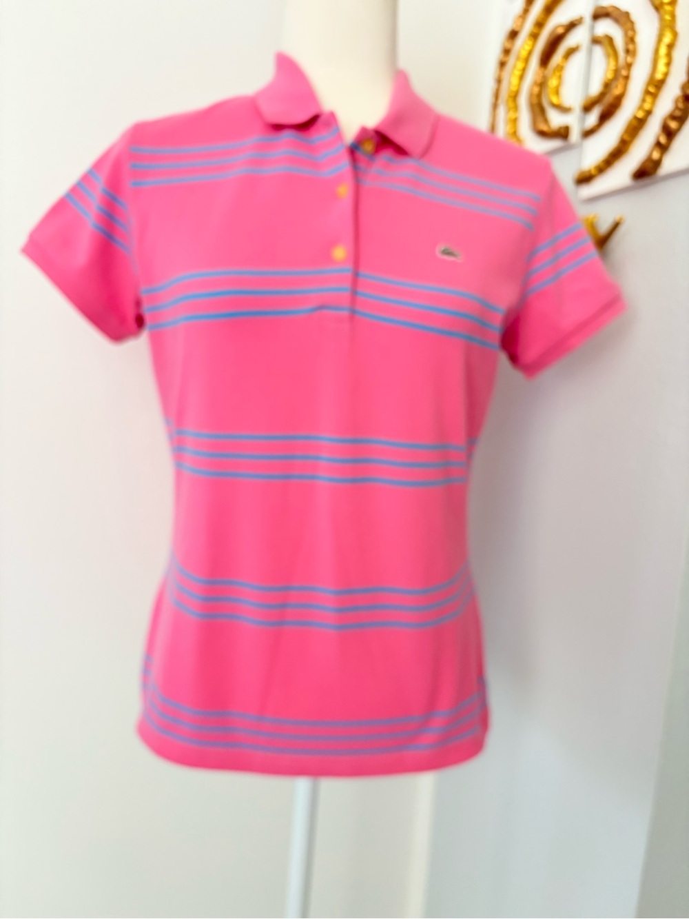 Lacoste Hot Pink Polo with Blue Stripes